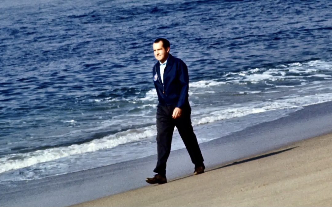 Richard Nixon walking the Beach San Clemente